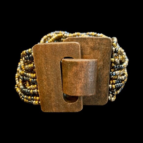 Jewelry - Multistrand Beaded Bracelet Wooden Clasp - 207